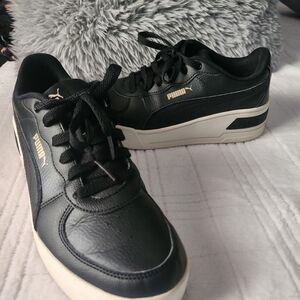 Puma Black Leather Sneakers with Off-White Sole